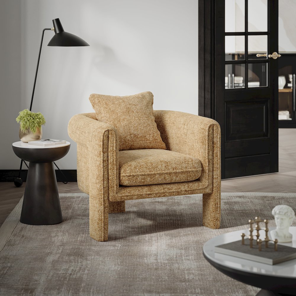 Adley Modern Upholstered Vintage Accent Armchair with Pillow. Picture 7