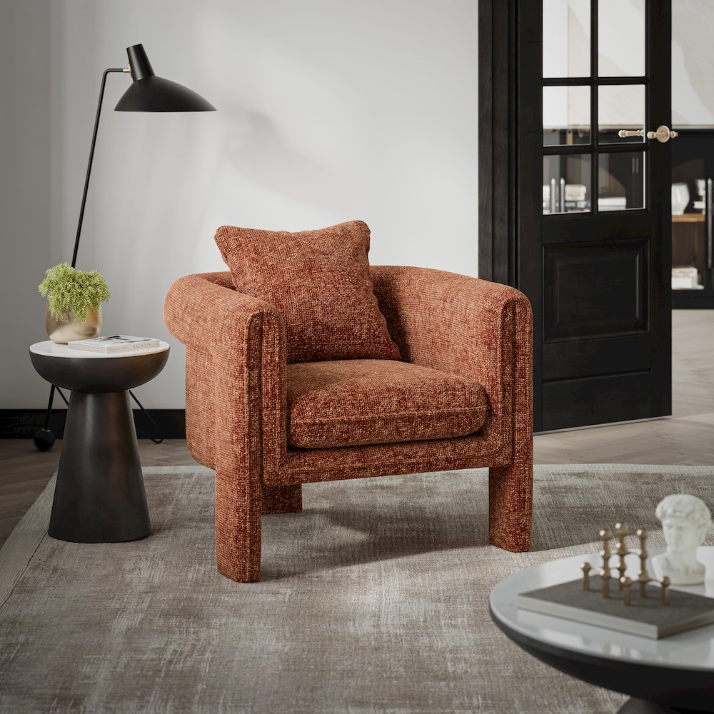 Adley Modern Upholstered Vintage Accent Armchair with Pillow. Picture 7