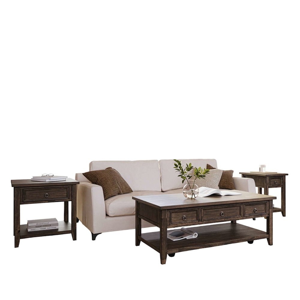 Bakersfield Transitional Rustic 3-Pc Living Room Coffee/End/Side Table Set. Picture 3