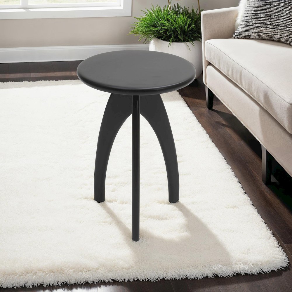 Aero Curved Space Age Round Mid-Century Modern Solid Wood Accent End Table. Picture 6