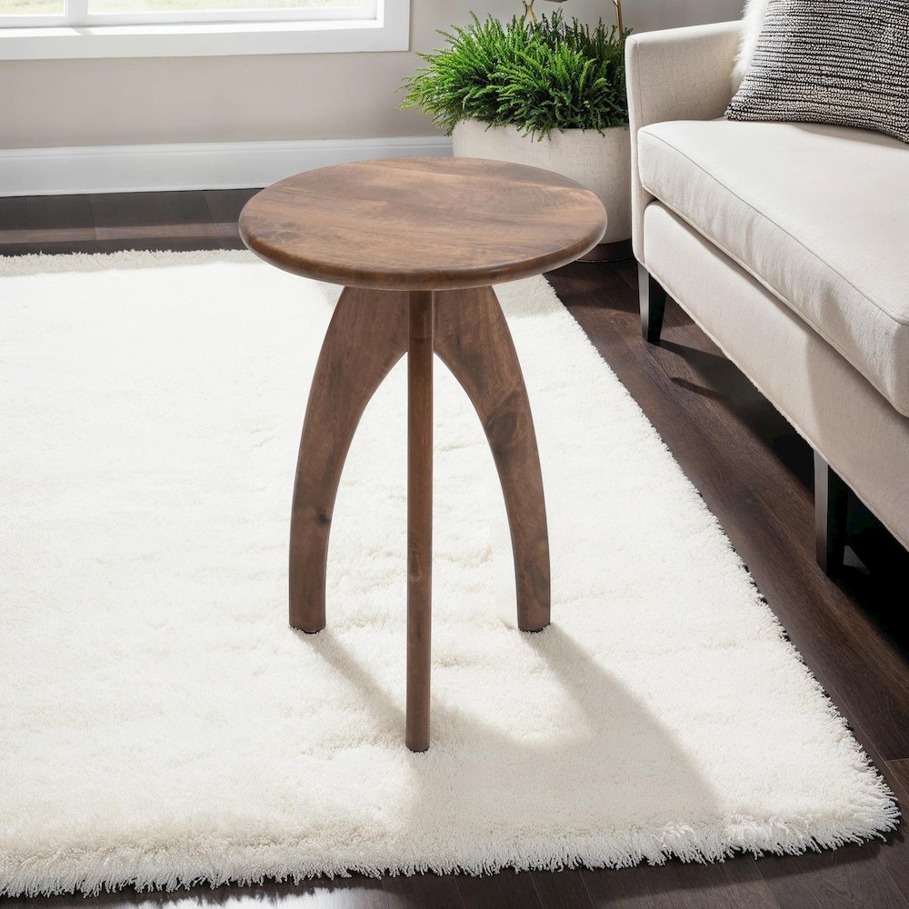 Aero Curved Space Age Round Mid-Century Modern Solid Wood Accent End Table. Picture 6