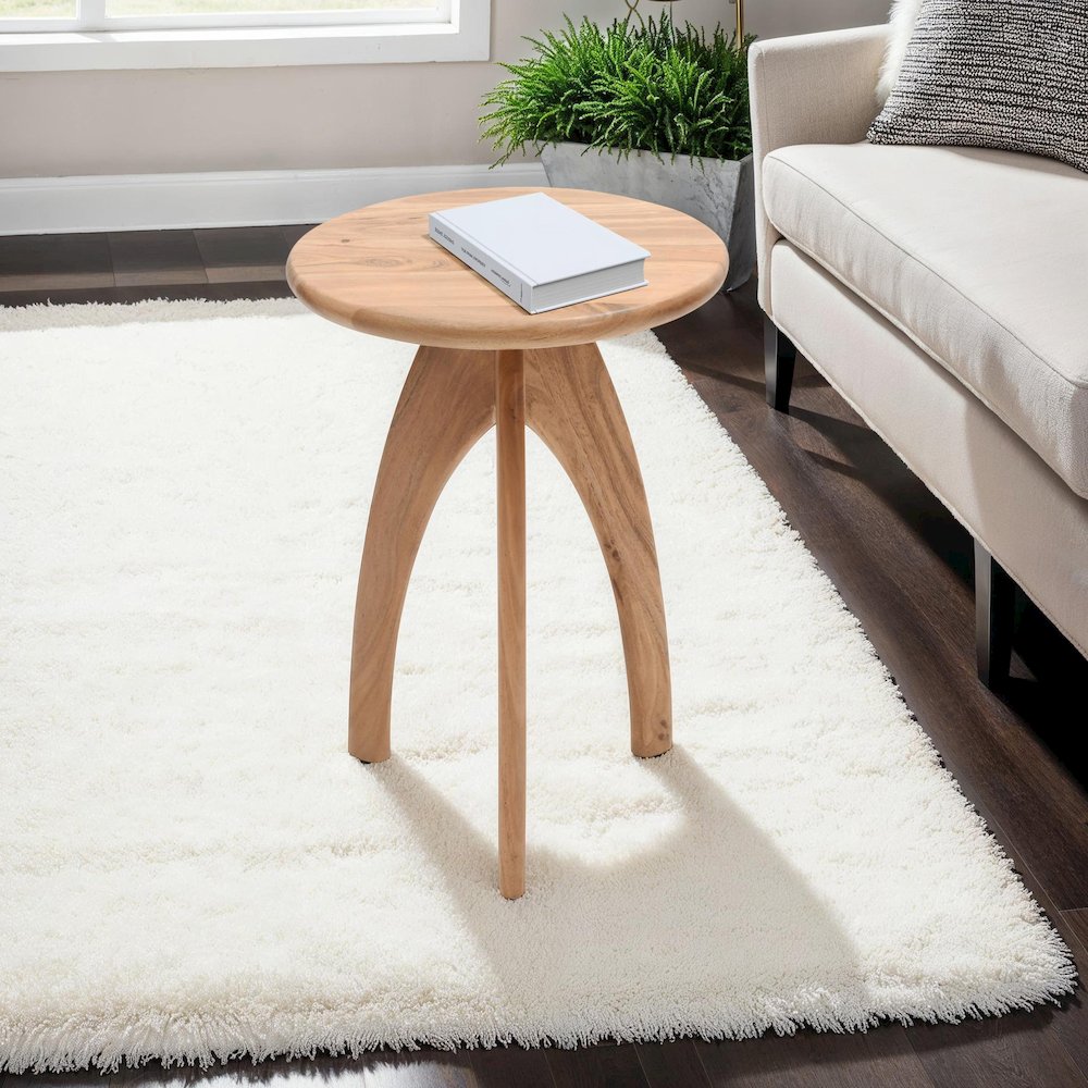 Aero Curved Space Age Round Mid-Century Modern Solid Wood Accent End Table. Picture 6
