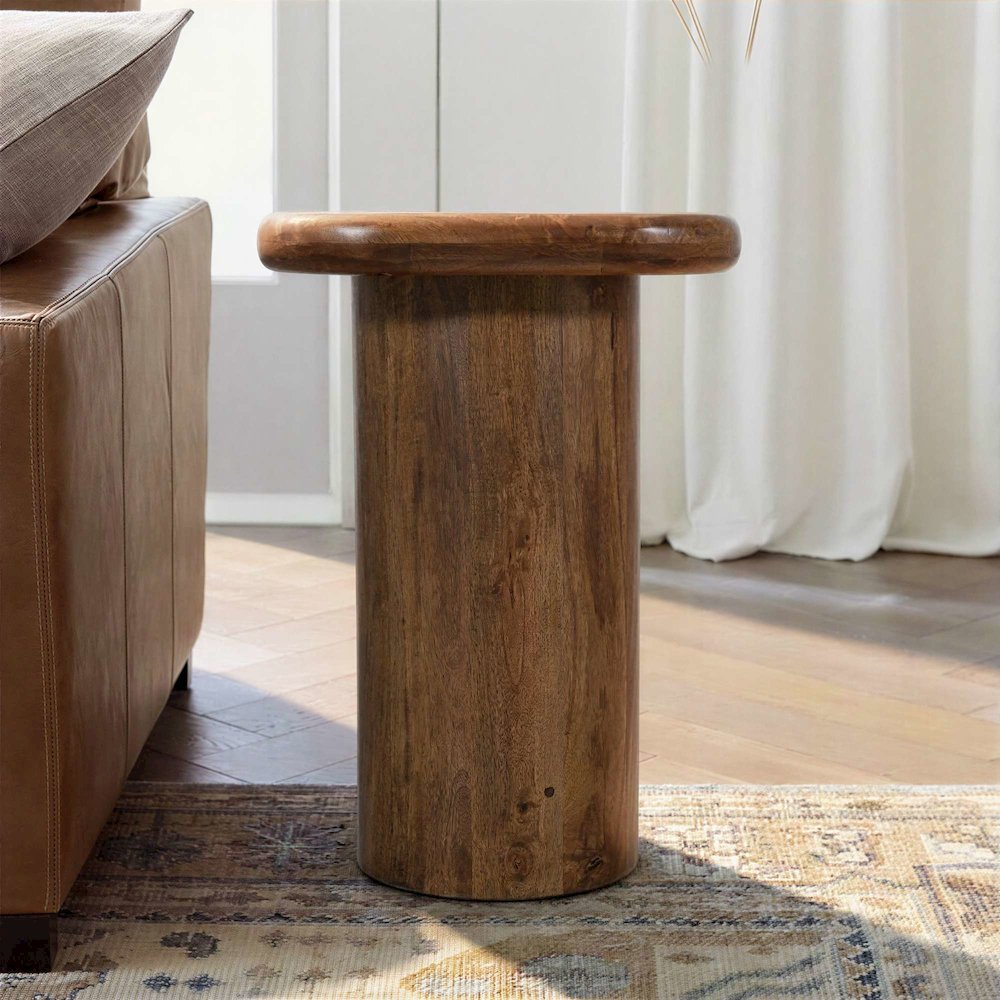 Mandara Global Modern Solid Wood Pillar Chairside Pedestal Square End Table. Picture 2
