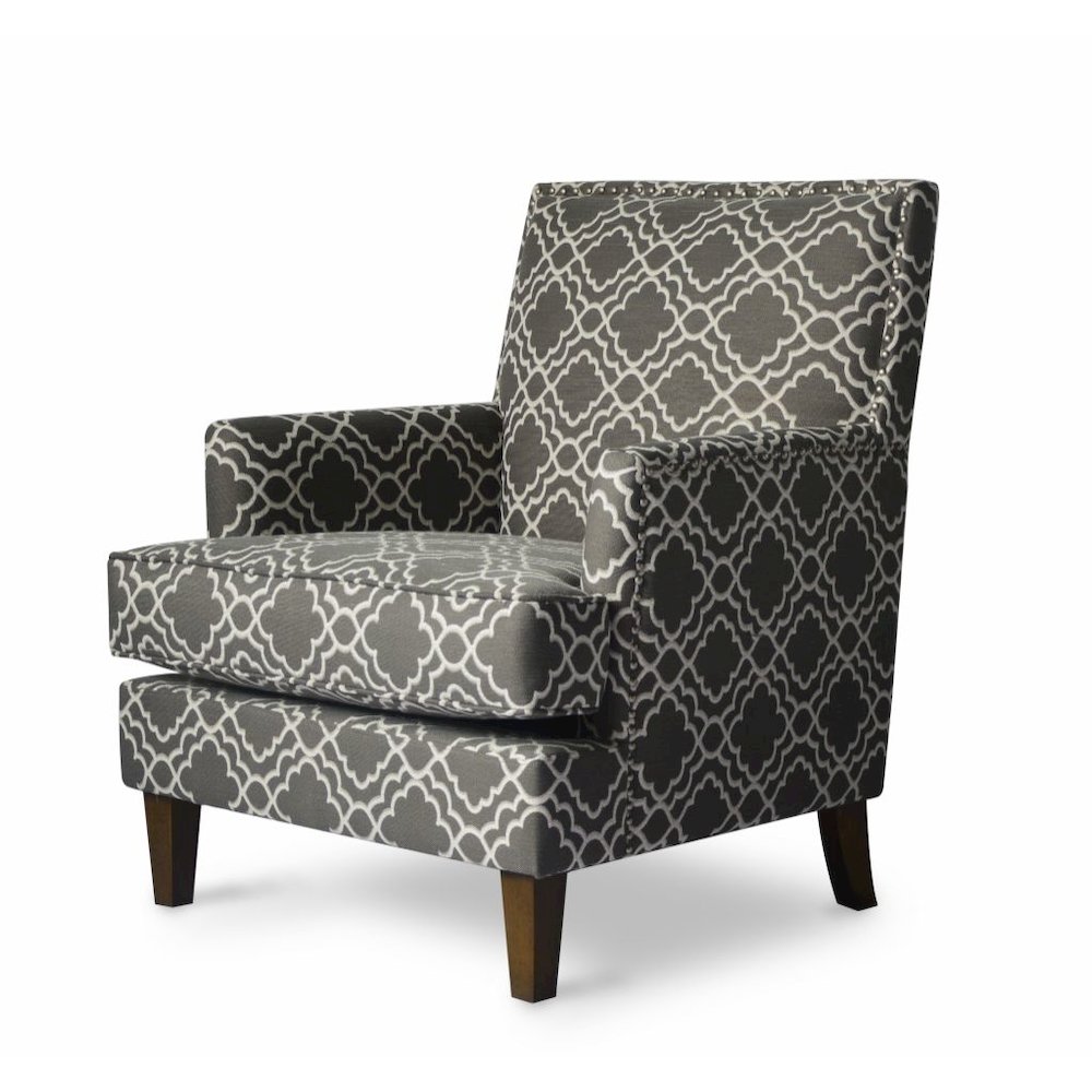 Aubrey Contemporary Geometric Upholstered Accent Chair with Nailhead Trim. Picture 2
