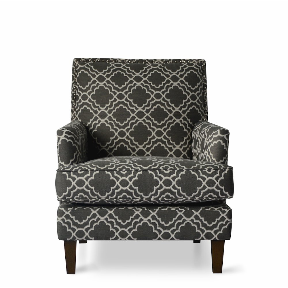 Aubrey Contemporary Geometric Upholstered Accent Chair with Nailhead Trim. Picture 1