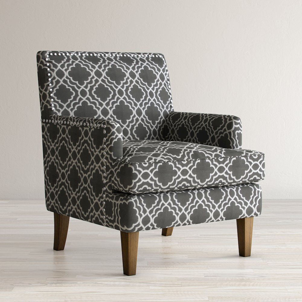 Aubrey Contemporary Geometric Upholstered Accent Chair with Nailhead Trim. Picture 7