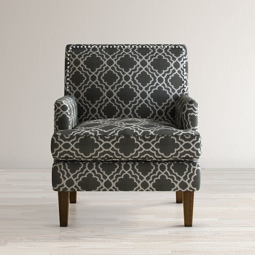 Aubrey Contemporary Geometric Upholstered Accent Chair with Nailhead Trim. Picture 6