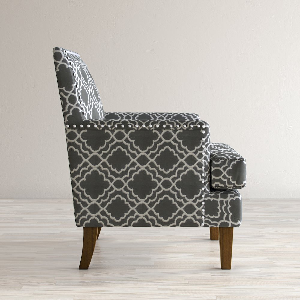 Aubrey Contemporary Geometric Upholstered Accent Chair with Nailhead Trim. Picture 8