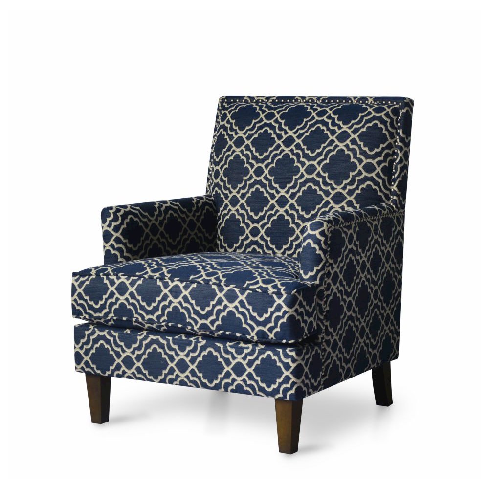 Aubrey Contemporary Geometric Upholstered Accent Chair with Nailhead Trim. Picture 3