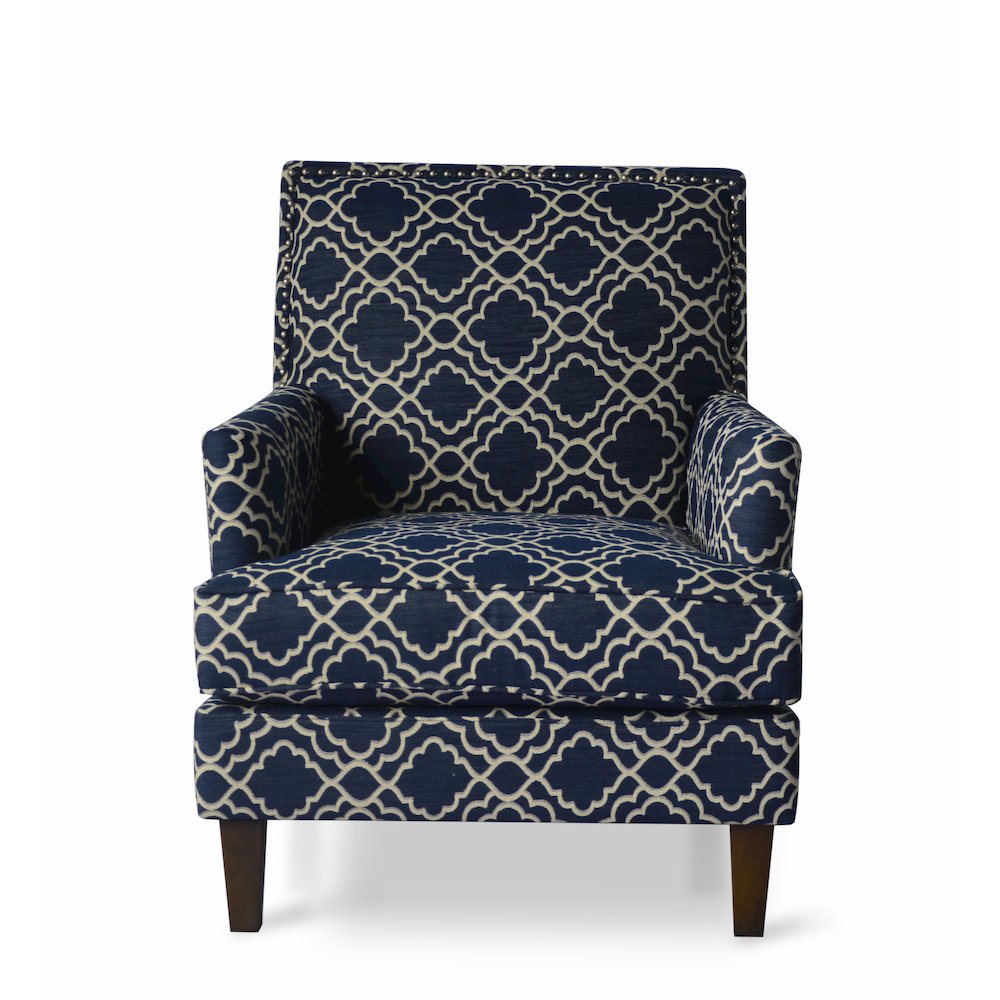 Aubrey Contemporary Geometric Upholstered Accent Chair with Nailhead Trim. Picture 1