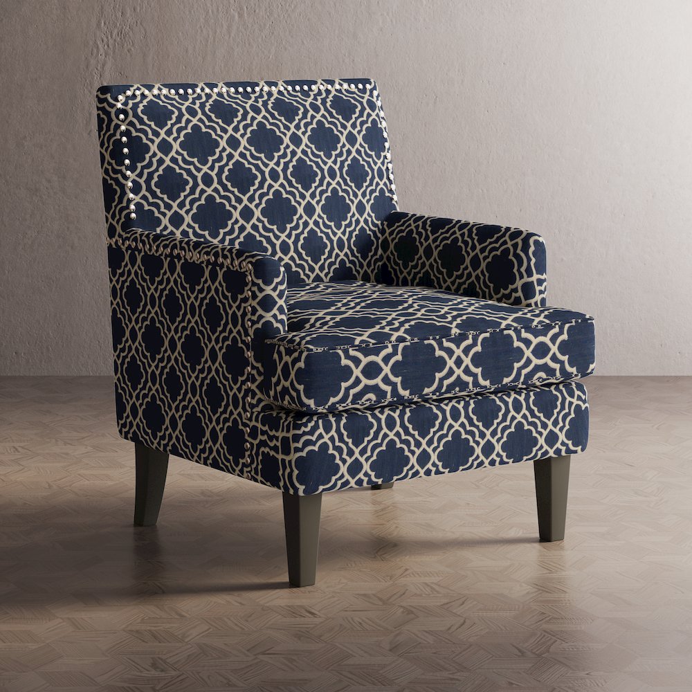 Aubrey Contemporary Geometric Upholstered Accent Chair with Nailhead Trim. Picture 6