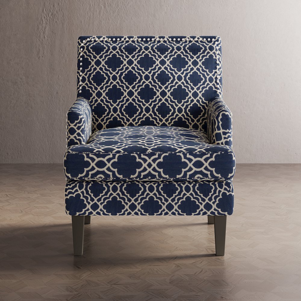 Aubrey Contemporary Geometric Upholstered Accent Chair with Nailhead Trim. Picture 5