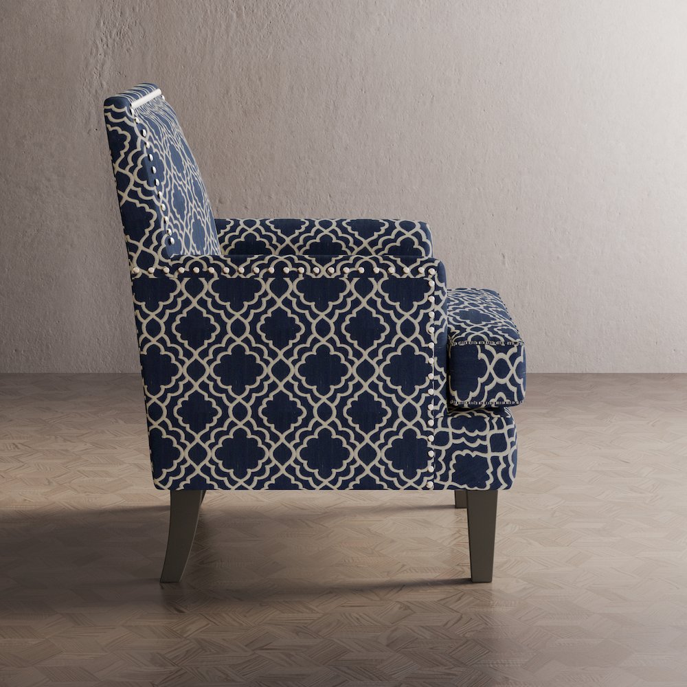 Aubrey Contemporary Geometric Upholstered Accent Chair with Nailhead Trim. Picture 7