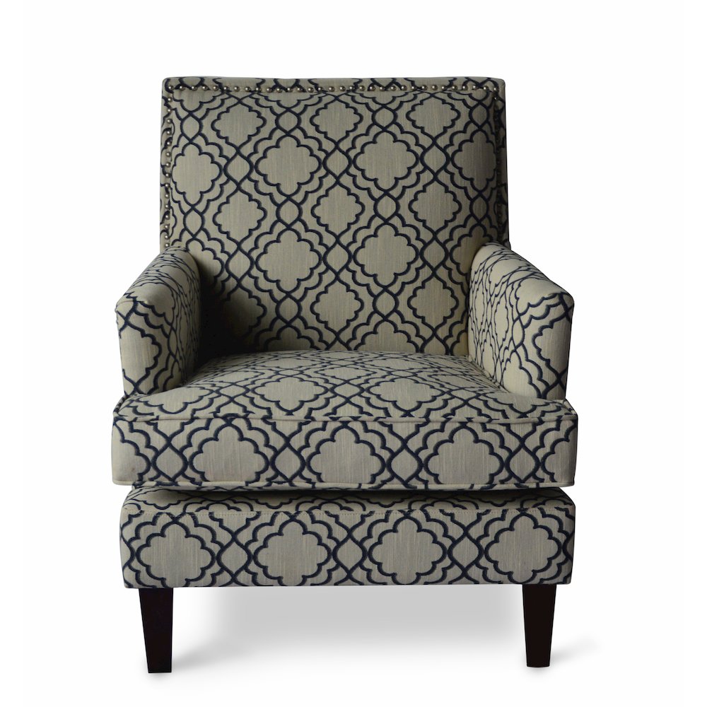 Aubrey Contemporary Geometric Upholstered Accent Chair with Nailhead Trim. Picture 1