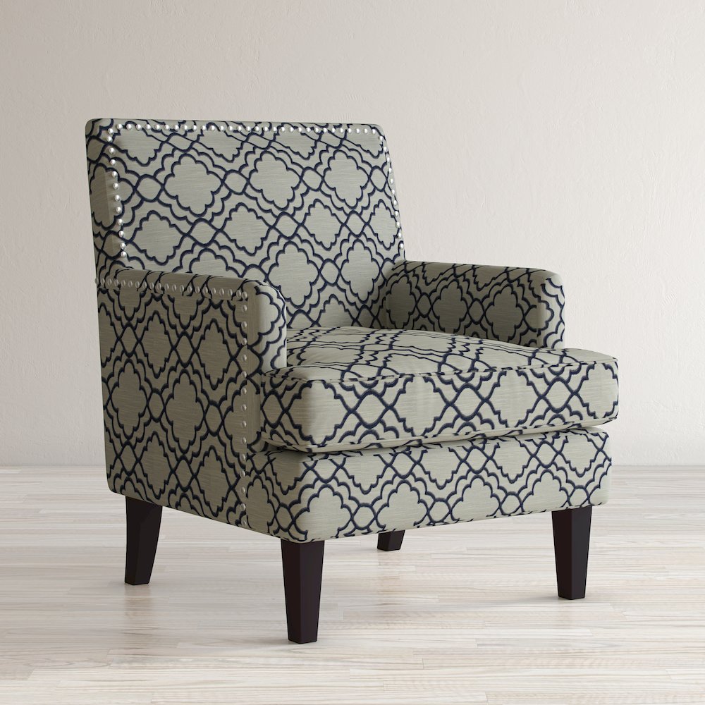 Aubrey Contemporary Geometric Upholstered Accent Chair with Nailhead Trim. Picture 7