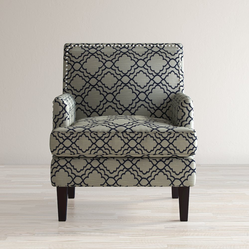 Aubrey Contemporary Geometric Upholstered Accent Chair with Nailhead Trim. Picture 6