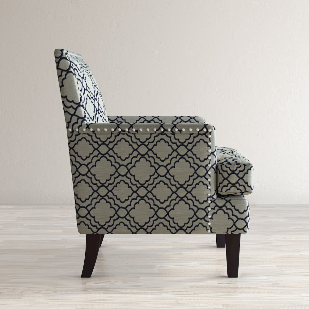 Aubrey Contemporary Geometric Upholstered Accent Chair with Nailhead Trim. Picture 8