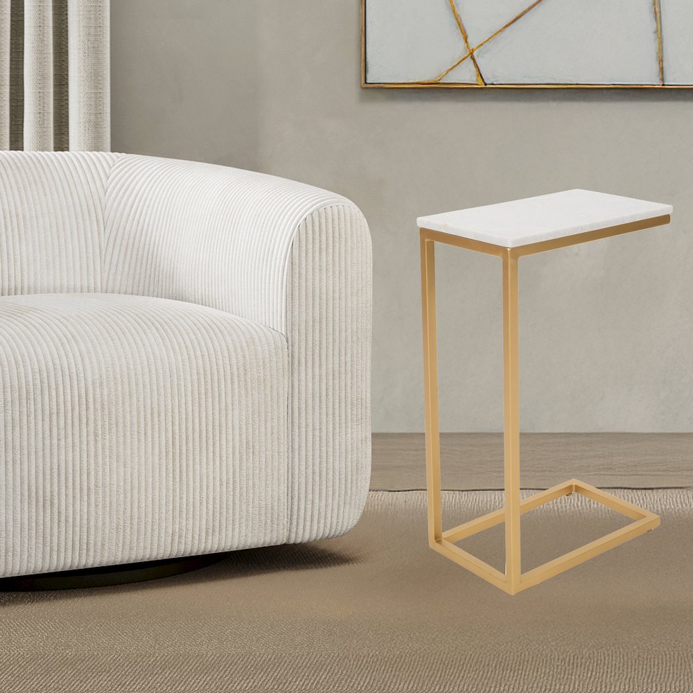 Aurora Solid Marble Modern Luxury Glam Accent C-Table (Set of 2). Picture 7