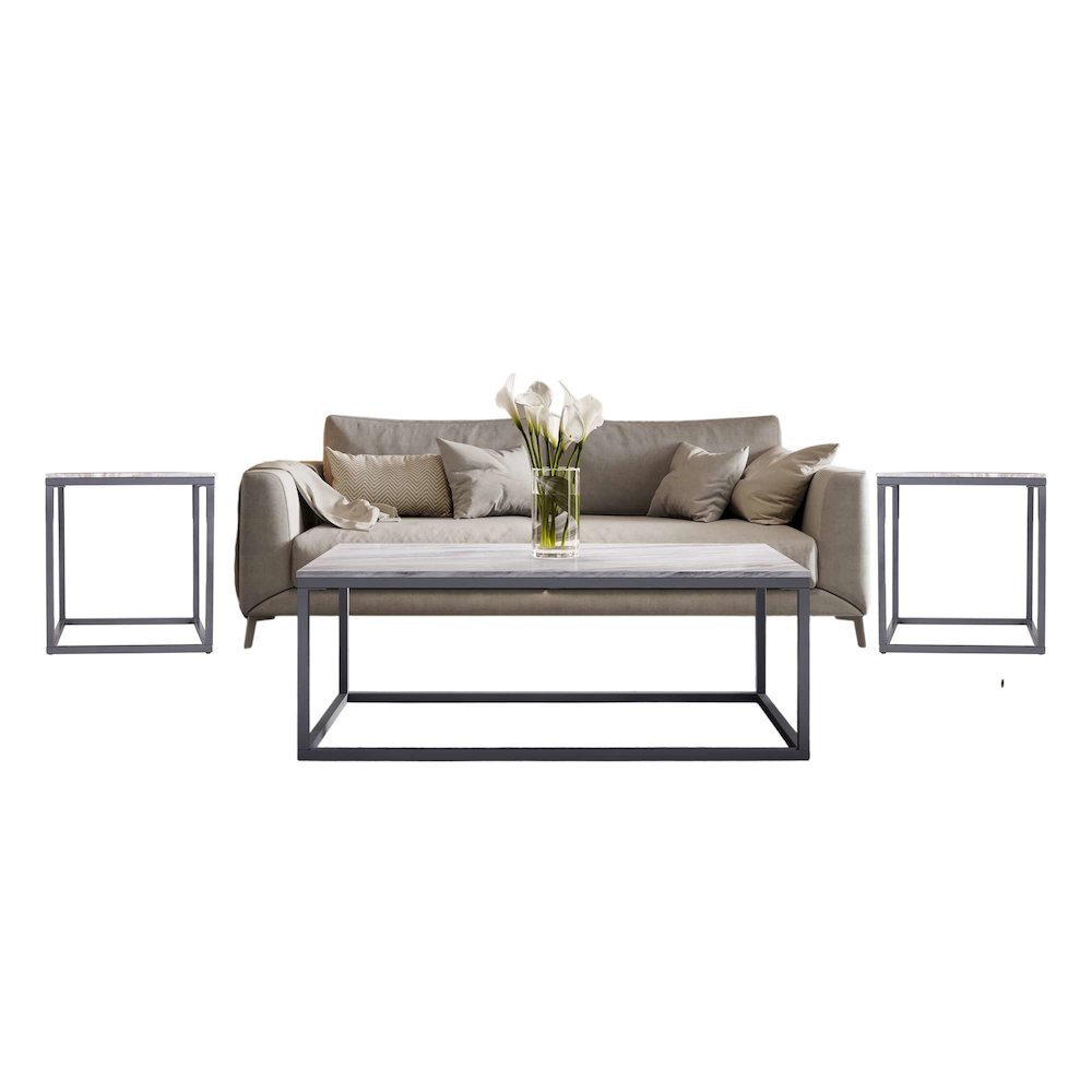 Wynn Modern Luxe 3-Pc Solid Marble Coffee and Matching End Tables Set. Picture 1