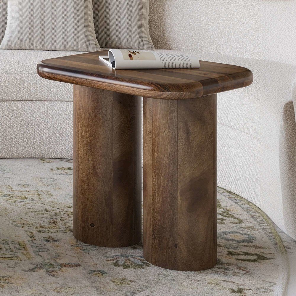 Mandara Global Modern Solid Wood Pillar Double Pedestal End Table. Picture 2