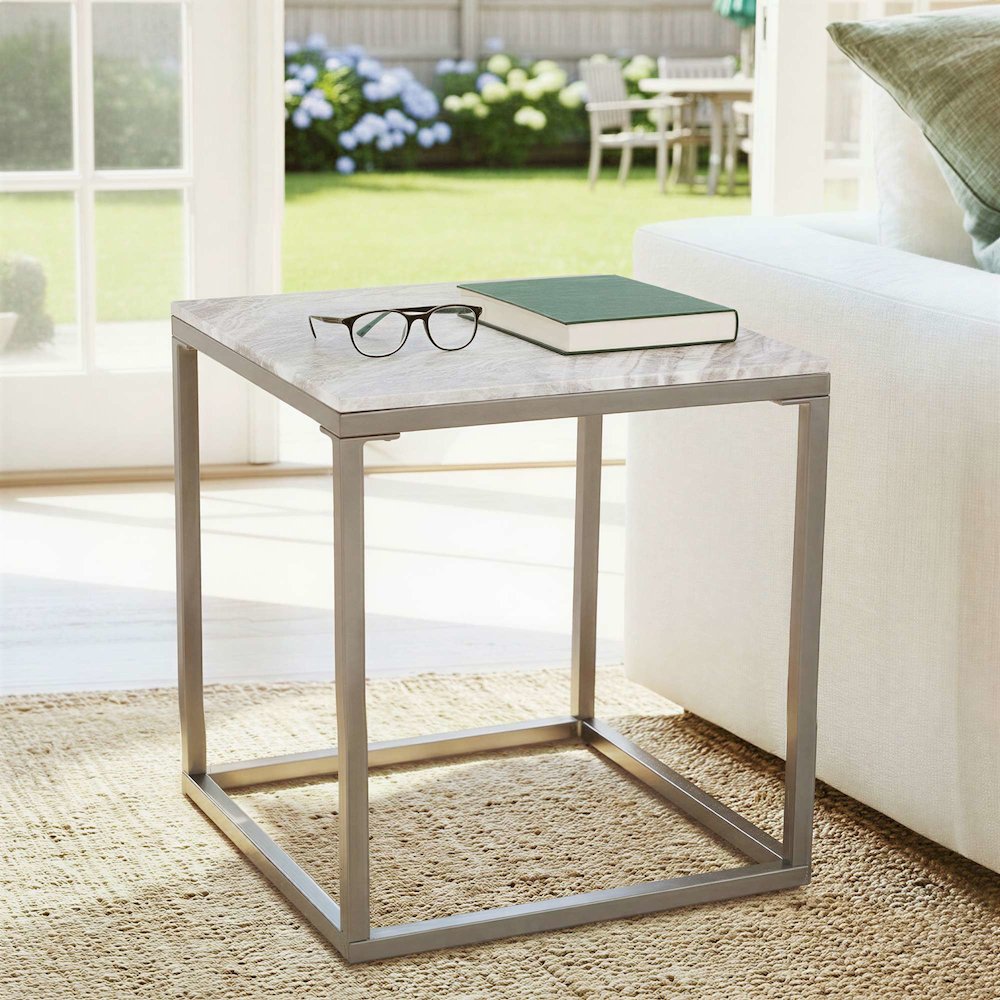 Wynn Modern Luxe Solid Marble Square End Table. Picture 2