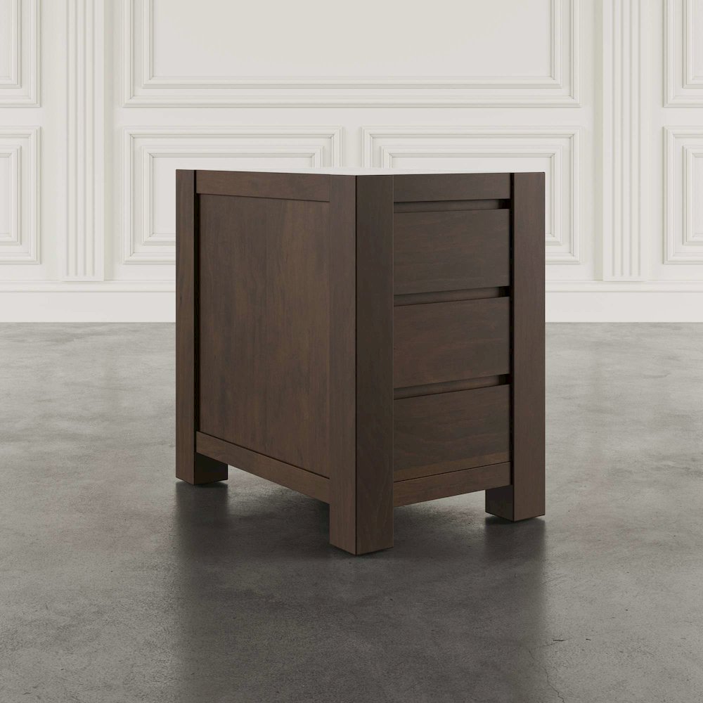 Brownstone Transitional Modern Block-Frame Chairside End Table, Storage Drawers. Picture 9