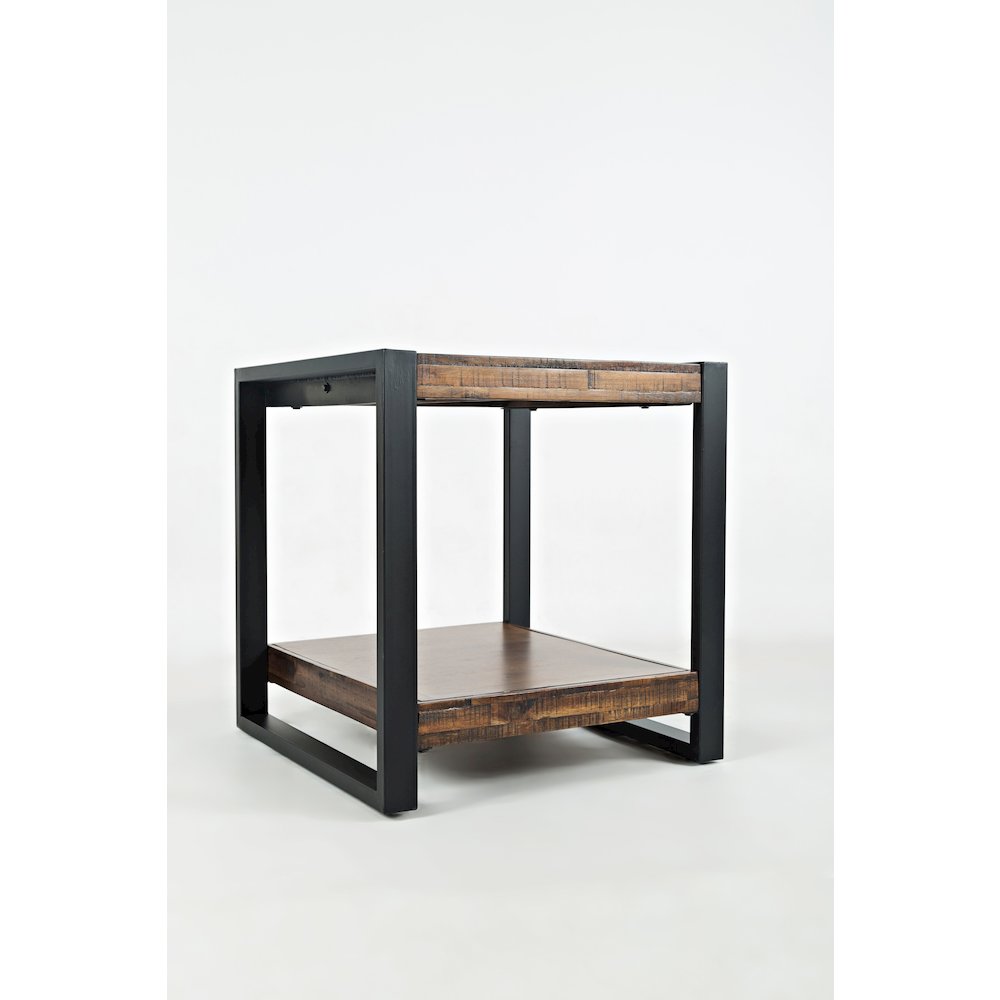 Loftworks Modern Industrial Distressed Acacia End Table. Picture 1