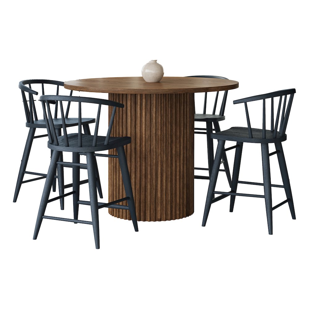 5-Piece Counter Height Dining Set with Round Table and Spindle Back Barstools. Picture 1