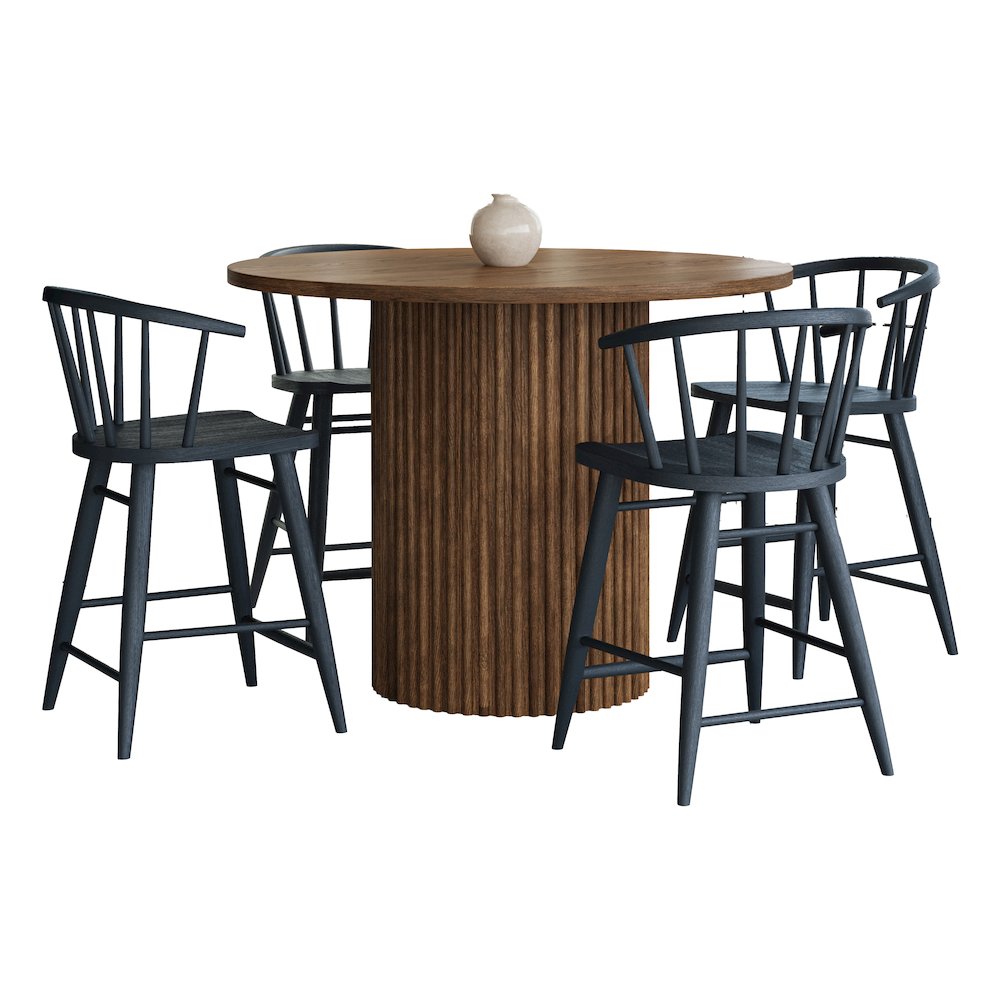 5-Piece Counter Height Dining Set with Round Table and Spindle Back Barstools. Picture 2