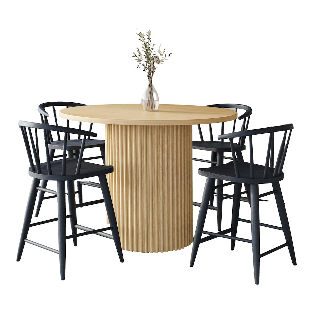 5-Piece Counter Height Dining Set with Round Table and Spindle Back Barstools. Picture 1