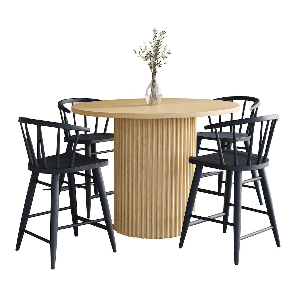 5-Piece Counter Height Dining Set with Round Table and Spindle Back Barstools. Picture 2