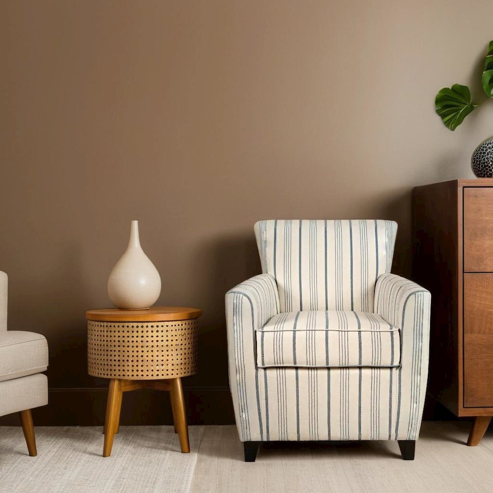 Blue Swivel Accent Chair with Rubberwood Frame and Upholstered Seat. Picture 3