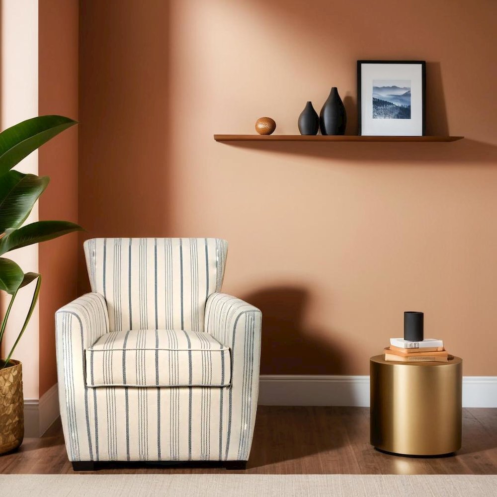 Blue Swivel Accent Chair with Rubberwood Frame and Upholstered Seat. Picture 2