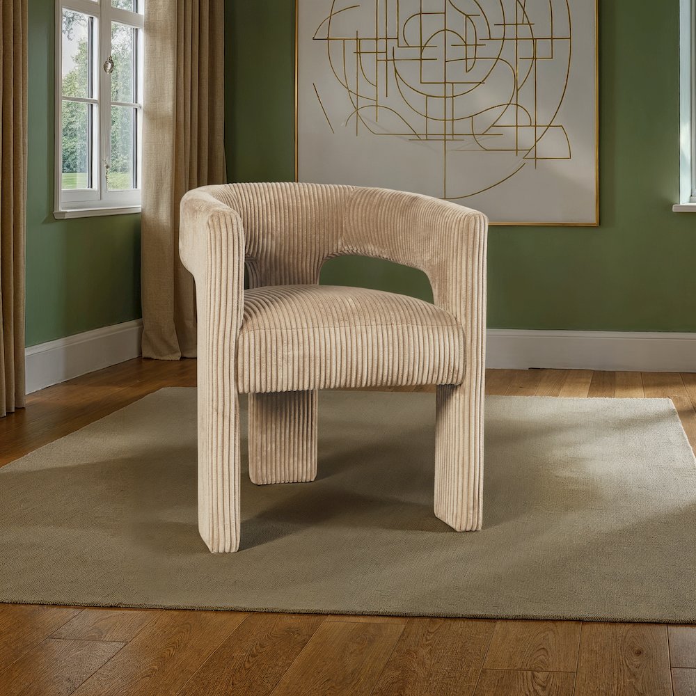 Bowen Modern Three-Leg Upholstered Accent Dining Armchair with Corduroy Fabric. Picture 7