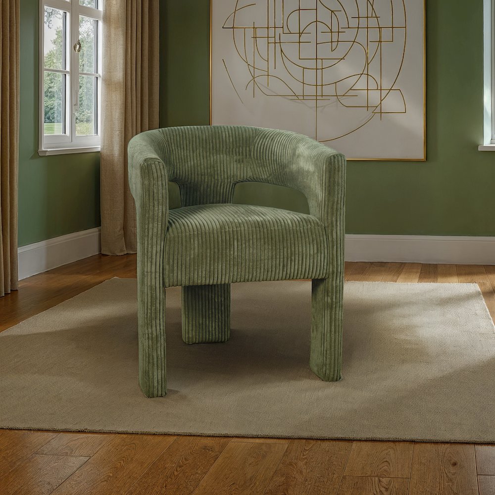 Bowen Modern Three-Leg Upholstered Accent Dining Armchair with Corduroy Fabric. Picture 7
