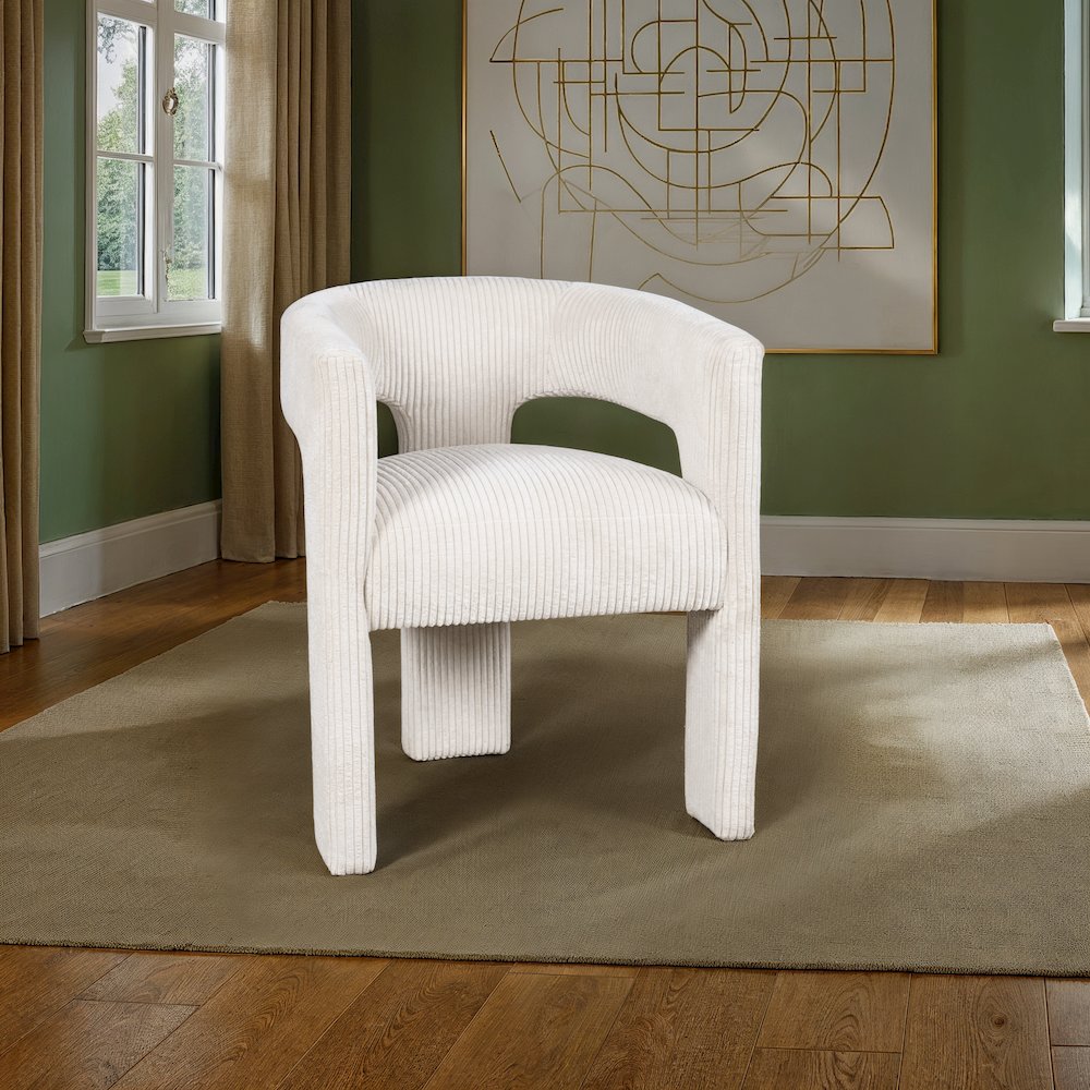 Bowen Modern Three-Leg Upholstered Accent Dining Armchair with Corduroy Fabric. Picture 7