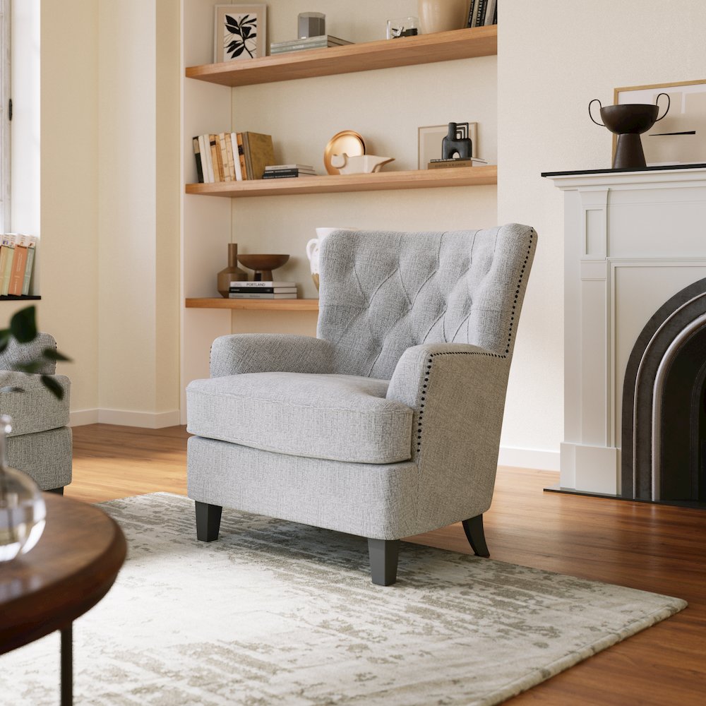 Bryson Transitional Upholstered Accent Chair with Nailhead Trim. Picture 2