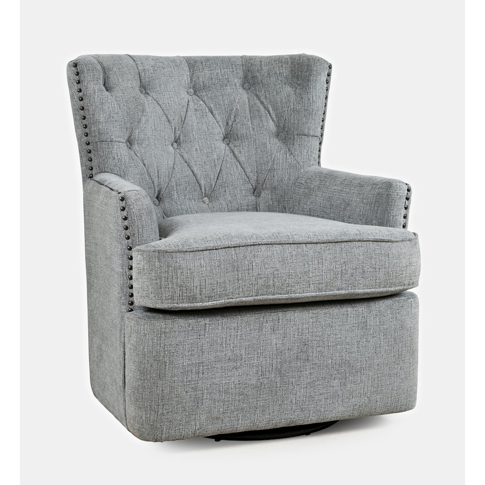 Bryson Transitional Upholstered Swivel Chair with Nailhead Trim. Picture 3