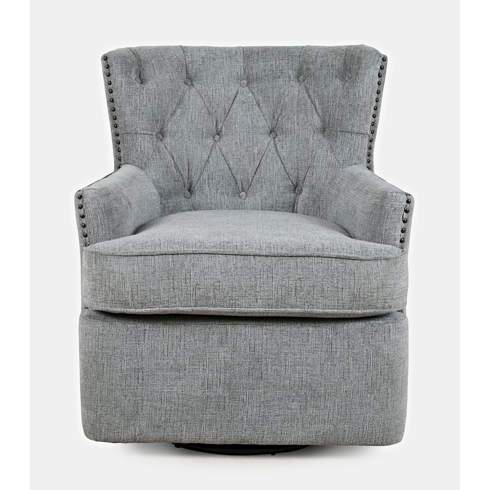 Bryson Transitional Upholstered Swivel Chair with Nailhead Trim. Picture 1