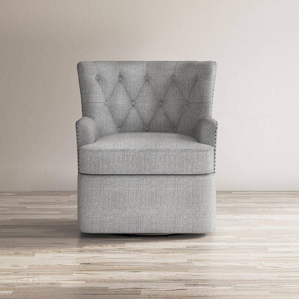 Bryson Transitional Upholstered Swivel Chair with Nailhead Trim. Picture 9
