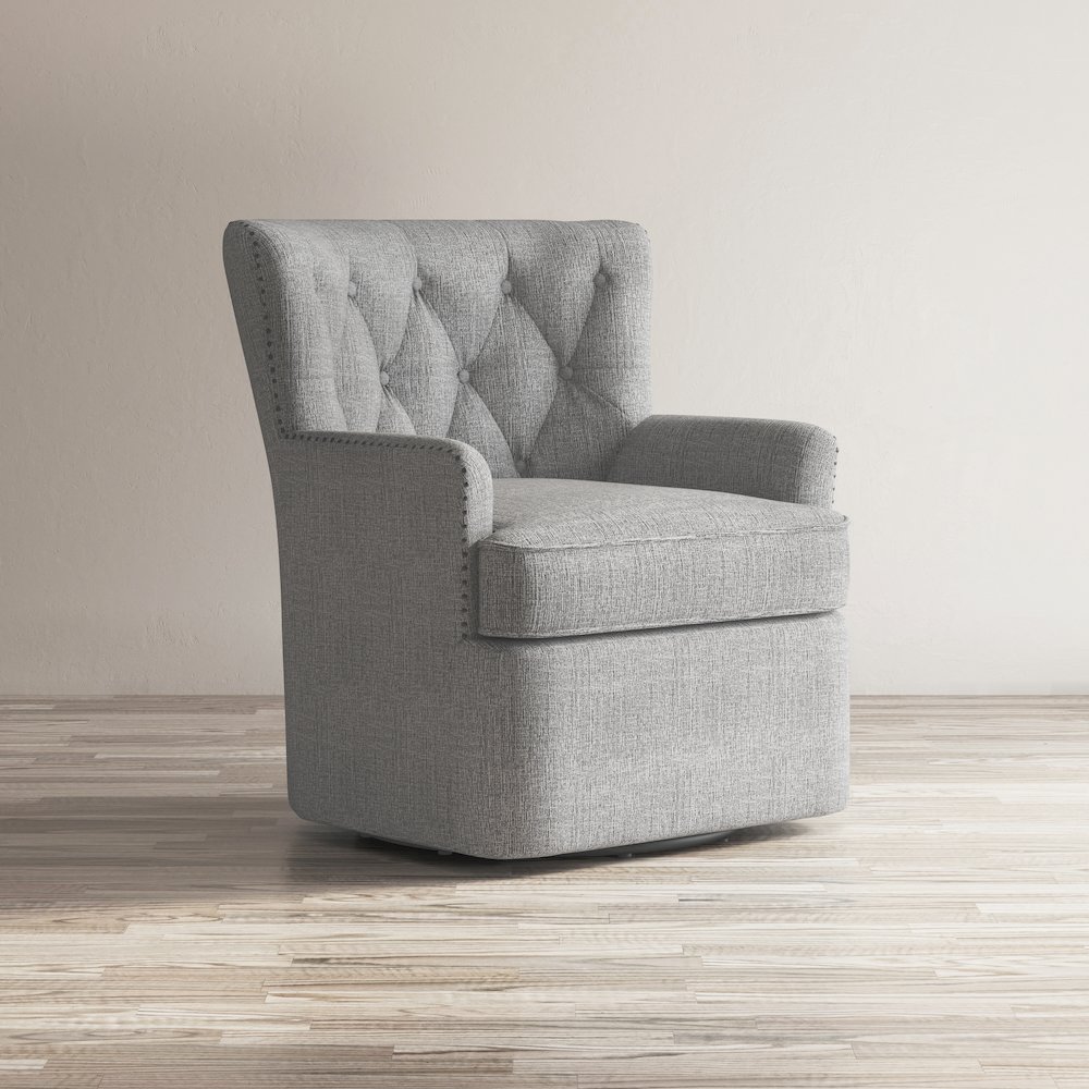 Bryson Transitional Upholstered Swivel Chair with Nailhead Trim. Picture 10