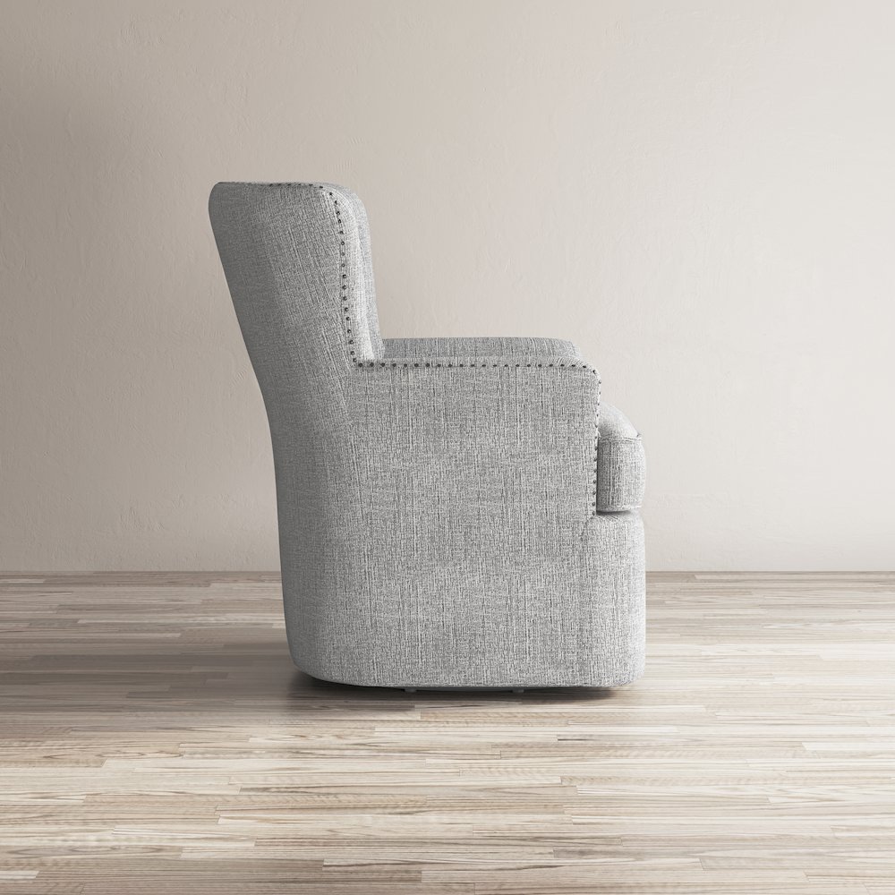 Bryson Transitional Upholstered Swivel Chair with Nailhead Trim. Picture 11