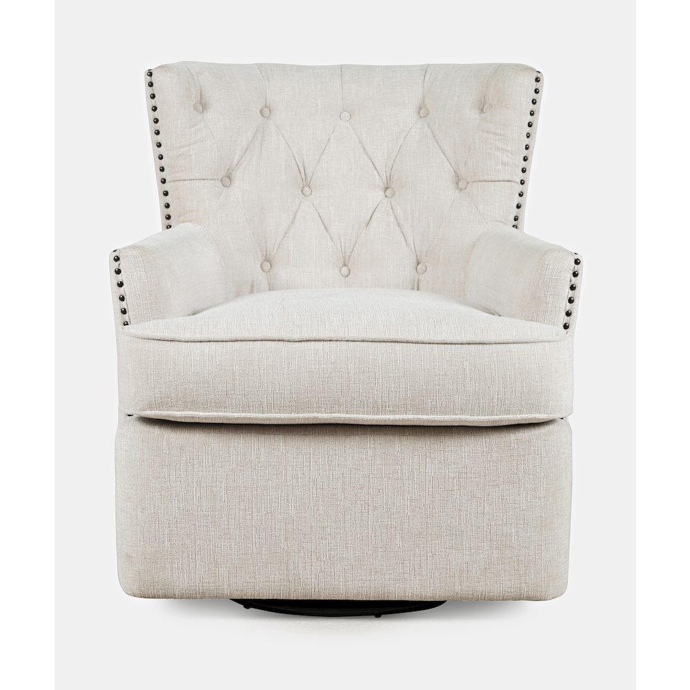 Bryson Transitional Upholstered Swivel Chair with Nailhead Trim. Picture 1