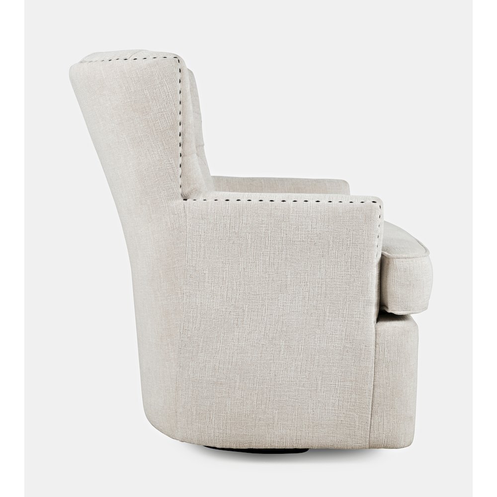 Bryson Transitional Upholstered Swivel Chair with Nailhead Trim. Picture 4