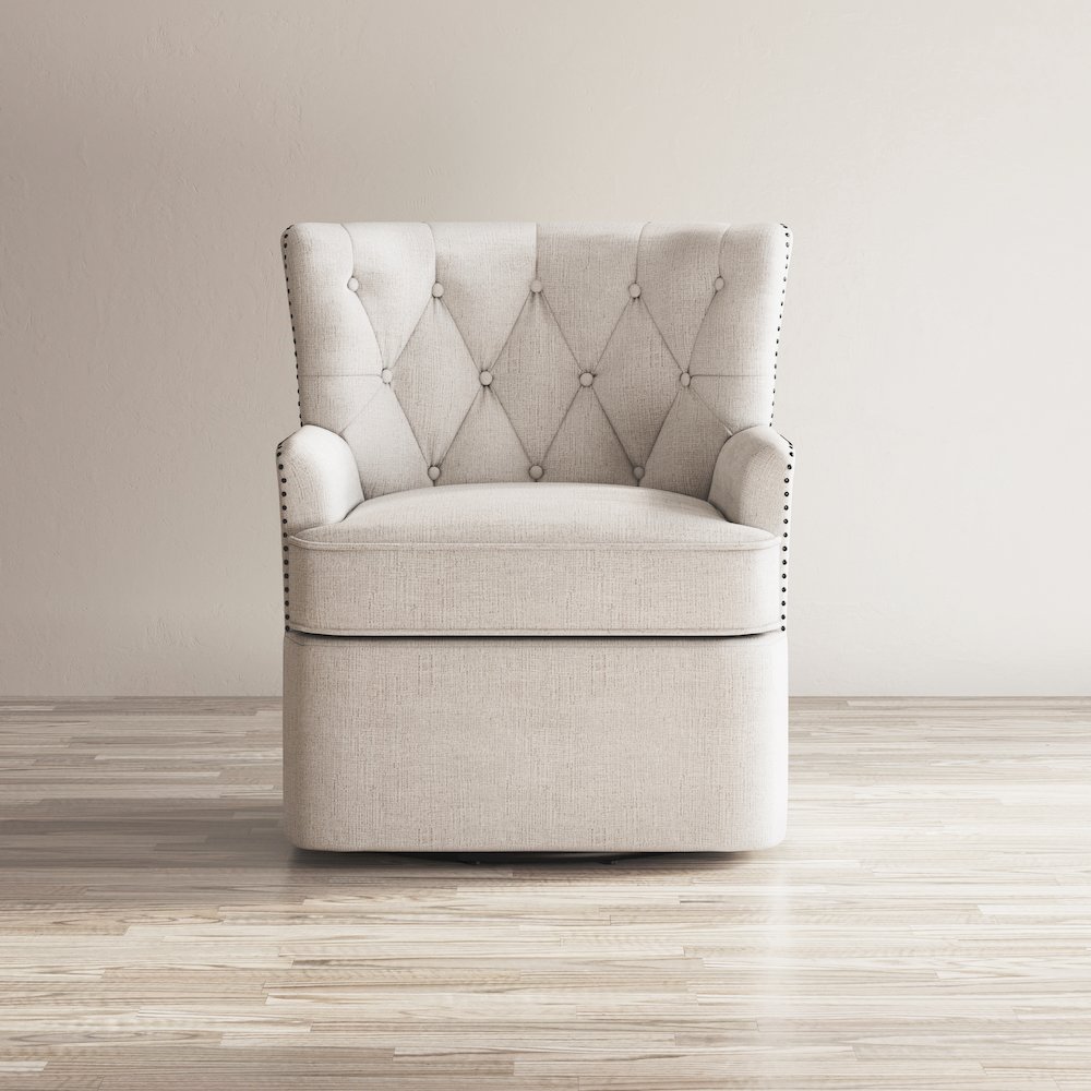 Bryson Transitional Upholstered Swivel Chair with Nailhead Trim. Picture 9