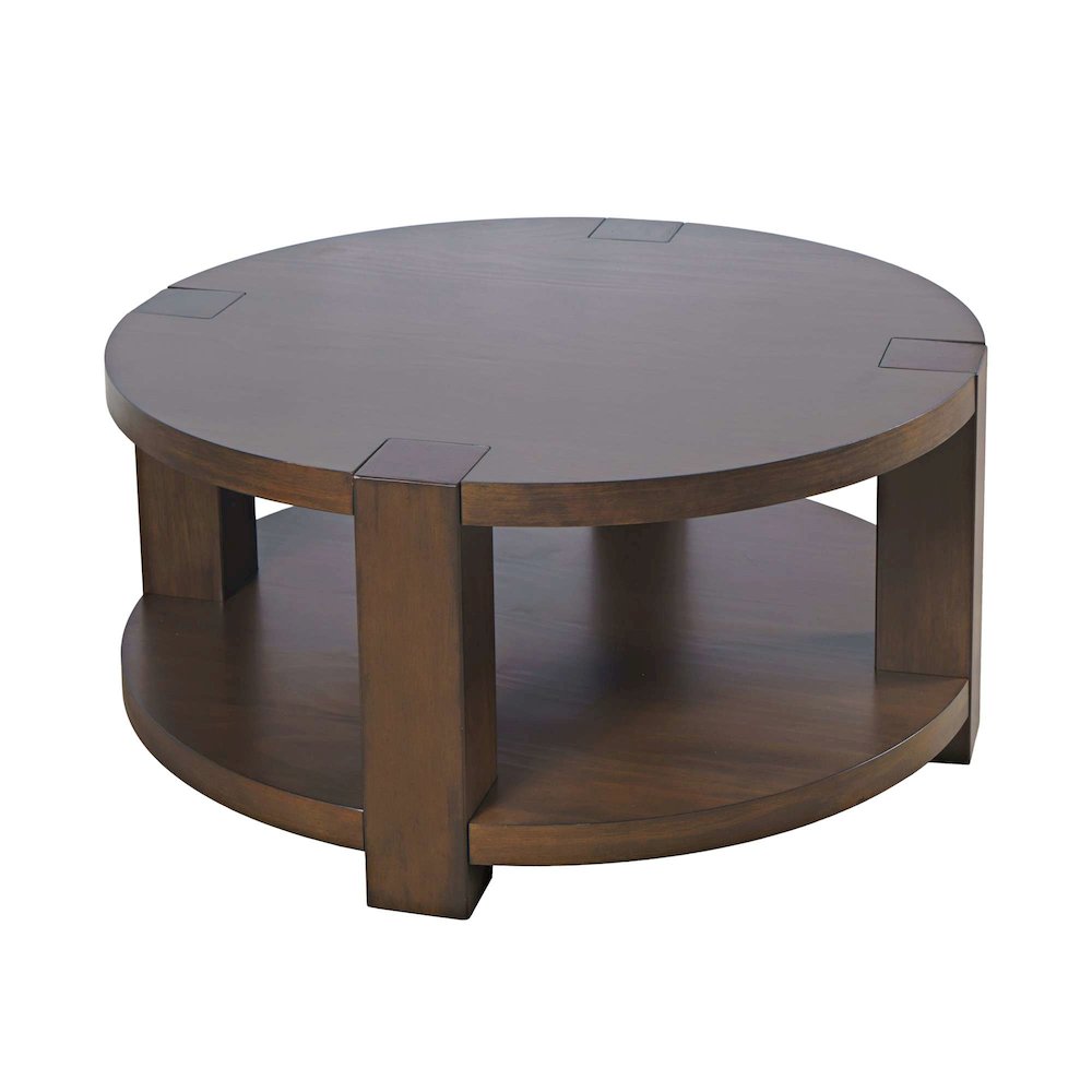 Brownstone 40" Round Transitional Modern Block-Frame Coffee Table with Wheels. Picture 7