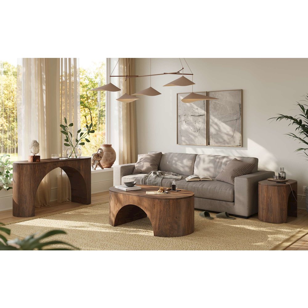 Luna Modern Architectural Three Piece Curved Living Room Table Set. Picture 2