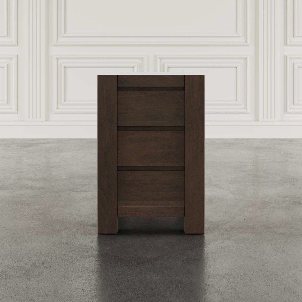 Brownstone Transitional Modern Block-Frame Chairside End Table, Storage Drawers. Picture 8