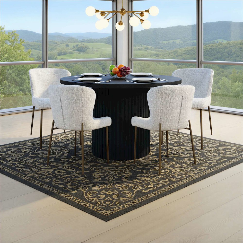 Auden Five Piece Mid-Century Modern Dining Set, Performance Upholstered Chairs. Picture 2