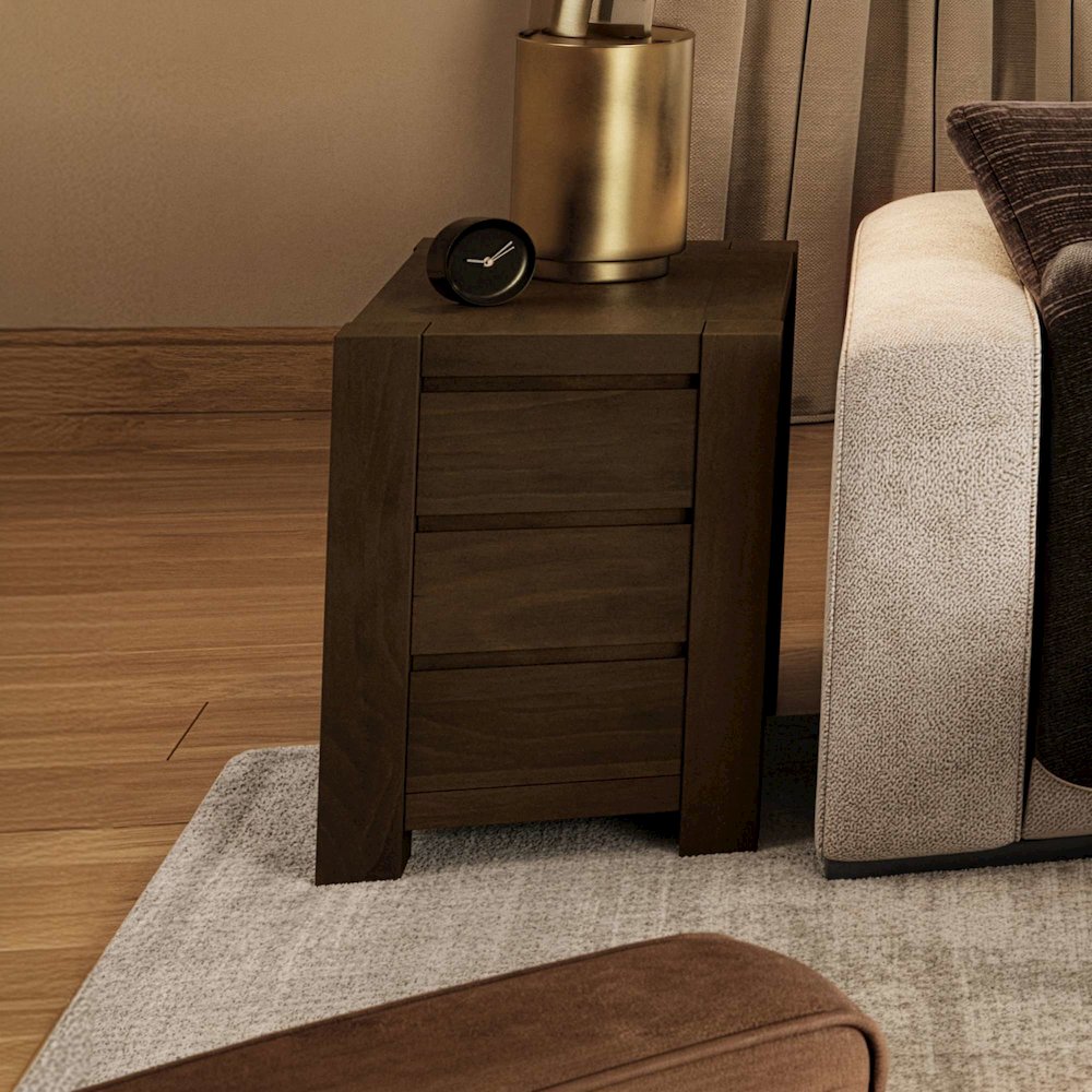 Brownstone Transitional Modern Block-Frame Chairside End Table, Storage Drawers. Picture 2
